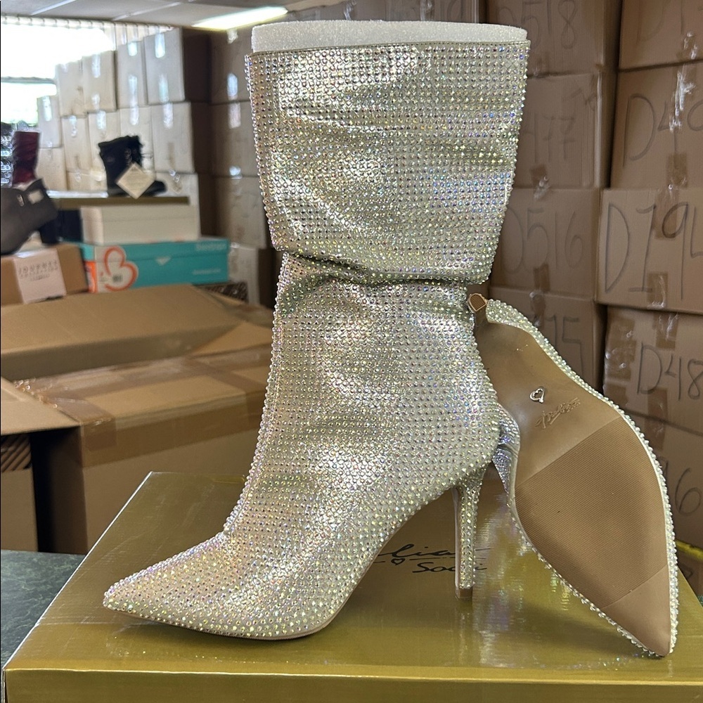 Thalia Sodi Womens Raquell Pointed Toe Rhinestones Mid-Calf Boots